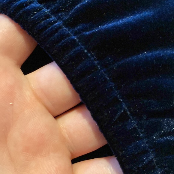 Off the Shoulder Blue Velvet Long Sleeve Mini Dress - Picture 3 of 4